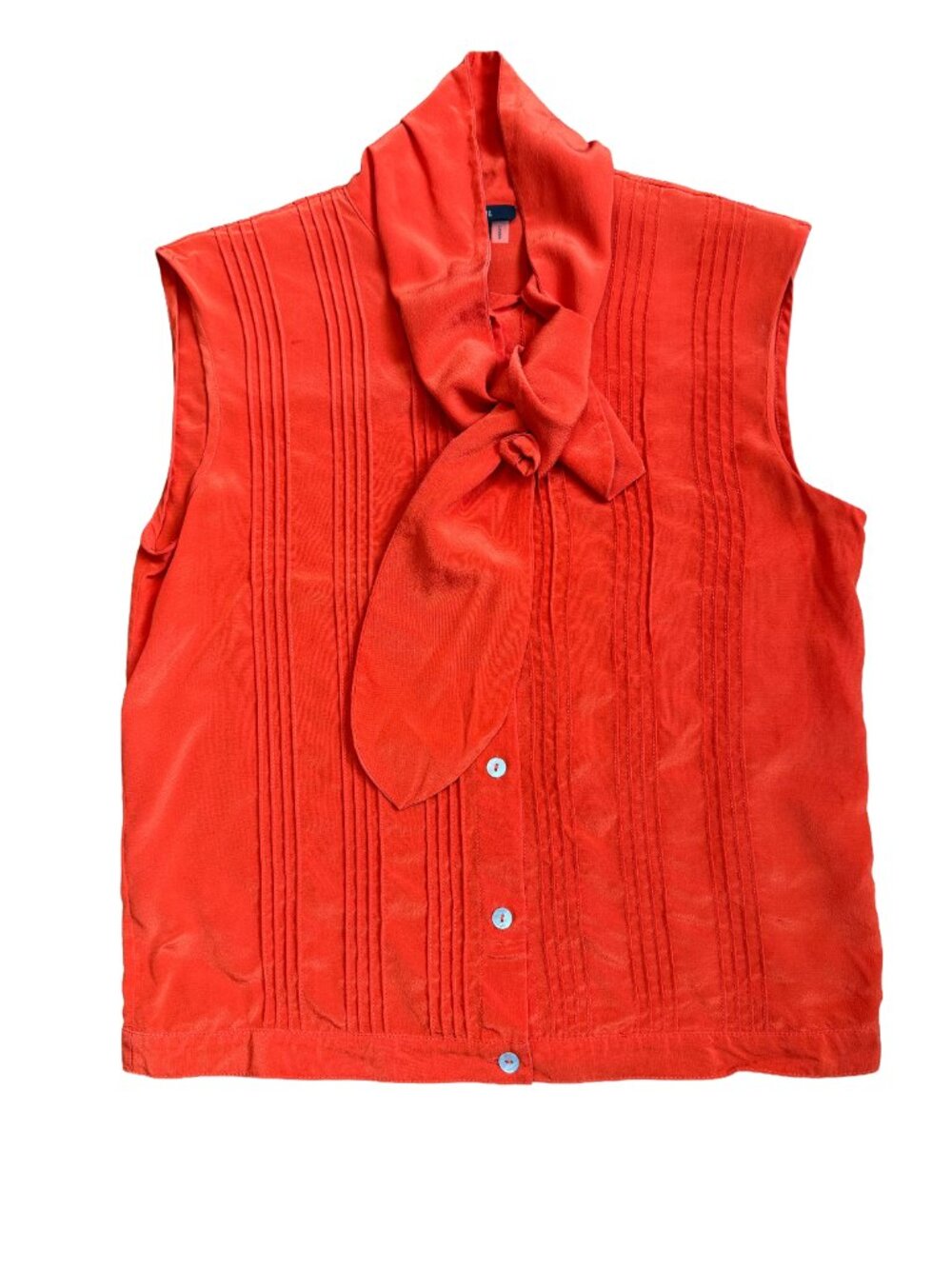 Raoul 100% Silk Sleeveless Blouse Tie Neck Rosette Detail Orange Button Down Sz4